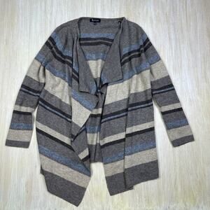 II Two Sisters Striped Waterfall Open Front Lagenlook Boho Cardigan Sweater LG